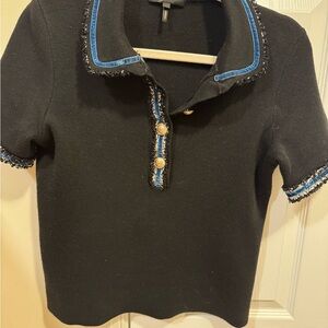 Maje Paris Black Knit Polo Top Gold Buttons Size 1 French Chic